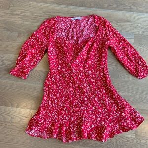 Zara Ruffled Floral Print Dress Size Large Red